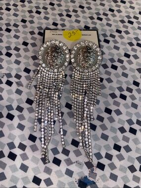 Silver Crystal Fringe Lion Medallion Drop Earrings - Women Jewelry